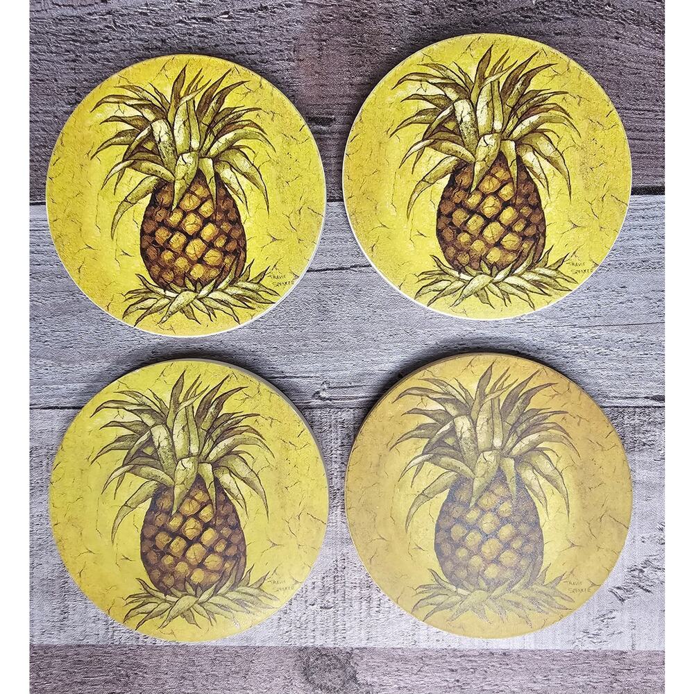 Set 4 PINEAPPLE Round Coasters Absorbent Stone Vintage Gift Housewarming